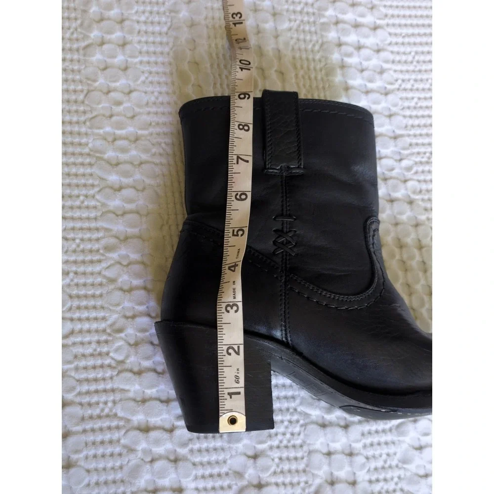 FRYE Carmen X Stitch Leather Heeled Ankle Boots Size 7 B Black Pull On